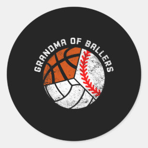Sticker Rond Grand-Mère De Ballers Fun Baseball Volleyball Bask