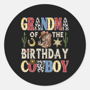 Sticker Rond Grand-Mère De L'Anniversaire Cowboy Rodeo Western