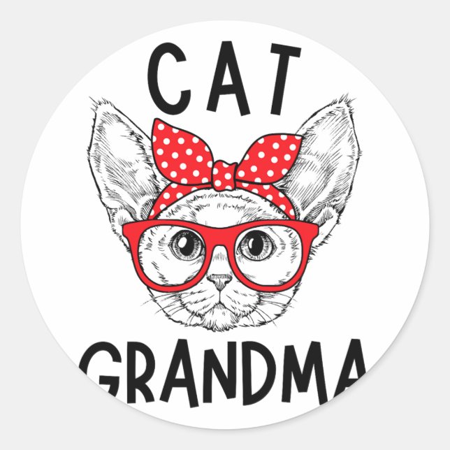 Sticker Rond Grand-mère Devon Rex Amoureux de les chats Chat Na (Devant)