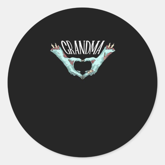 Sticker Rond Grand-mère Zombie Coeur main Halloween Costume fam (Devant)