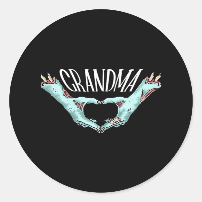 Sticker Rond Grand-mère Zombie Coeur main Halloween Costume fam (Devant)