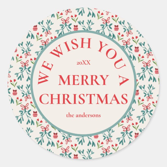 Sticker Rond Grand Motif traditionnel vert et rouge (Devant)