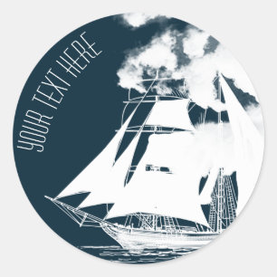 Sticker Rond Grand navire et nuages Nautique