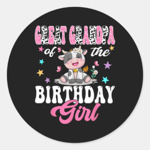 Sticker Rond Grand-Père De L'Anniversaire Fille Cute Cow 1st Bi