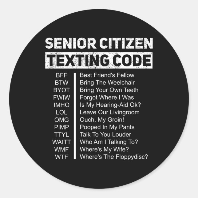 Sticker Rond Grand-Père Du Code De Textes Des Personnes Âgées (Devant)