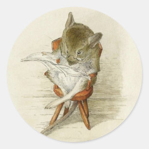 Sticker Rond Grand-père Souris Lire un journal