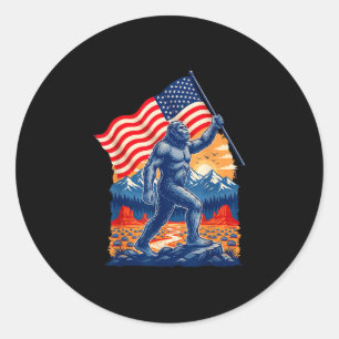Sticker Rond Grand pied bigfoot sasquatch drapeau américain pat