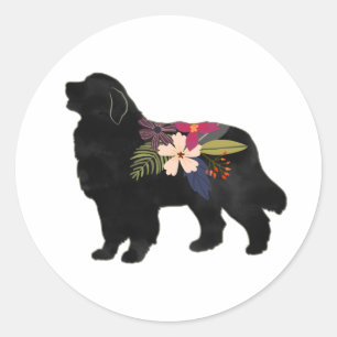Sticker Rond Grand Pyrénées Chien race Boho Floral Silhouette P