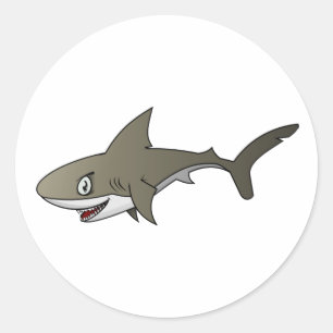 Sticker Rond Grand requin blanc de bande dessinée