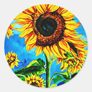 Sticker Rond Grand tournesols aquarelle nature