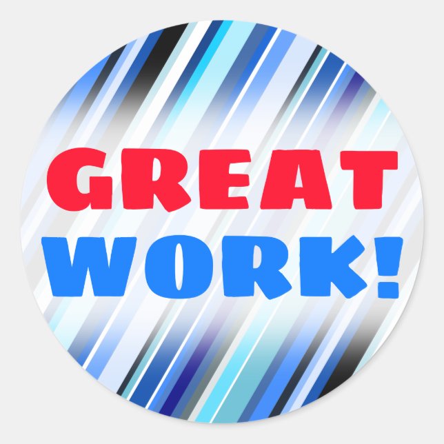 Sticker Rond "GRAND TRAVAIL !" + Diverses nuances de Bleu (Devant)