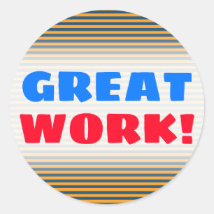 Sticker Rond "GRAND TRAVAIL ! " ; Rayures/lignes bleues et