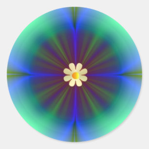 Sticker Rond Grande Fleur bleue-verte