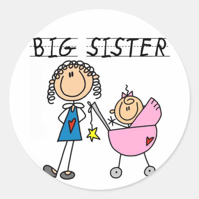Sticker Rond Grande Soeur avec T-shirts Little Sis (Devant)