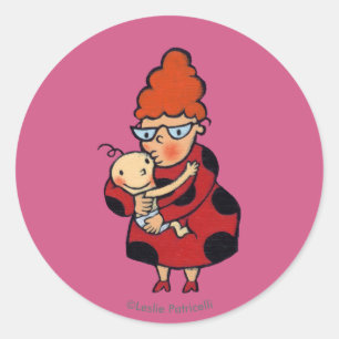 Sticker Rond Grandes étreintes de bonjour de tante en rouge