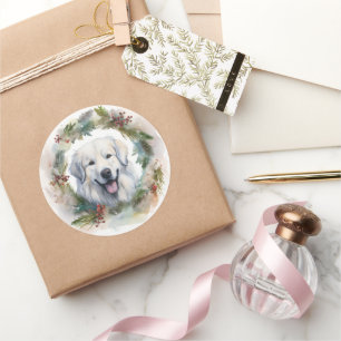 Sticker Rond Grandes Pyrénées Tasse de Noël de la couronne