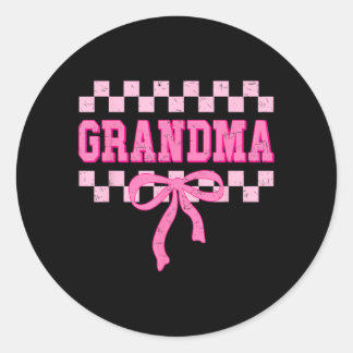 Sticker Rond Grandma Birthday Squad Matching Pink Bow Checkered