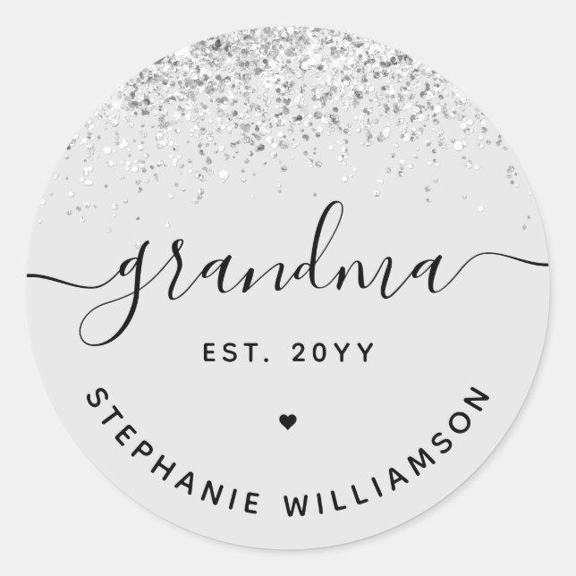 Sticker Rond Grandma Est Parties scintillant Confetti Cadeaux G (Devant)