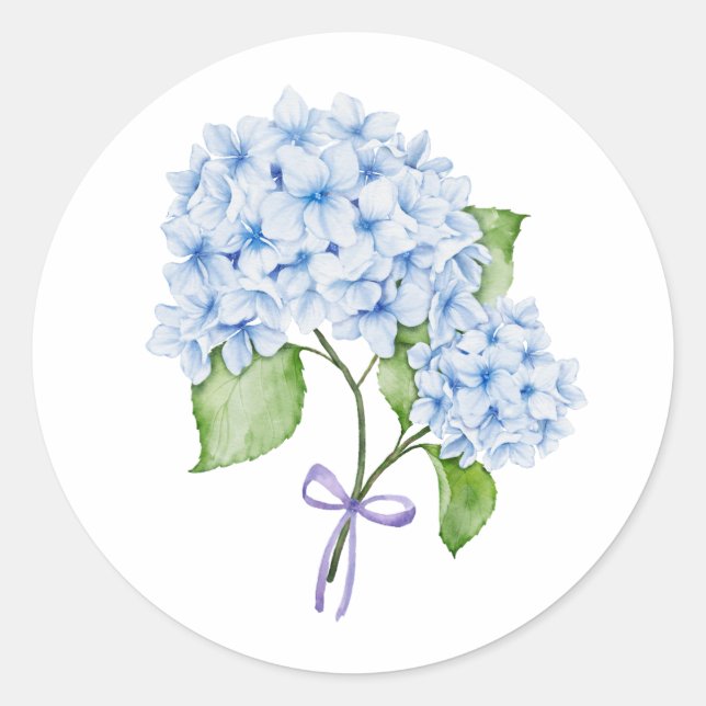 Sticker Rond Grandmillenial fleuri hydrangea arc bleu preppy (Devant)