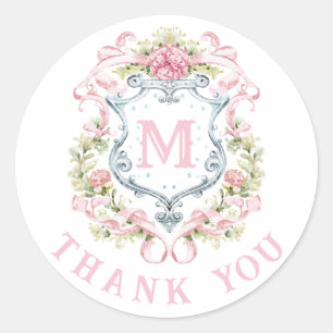Sticker Rond Grandmillennial Floral Crest Monogram   Mariage 
