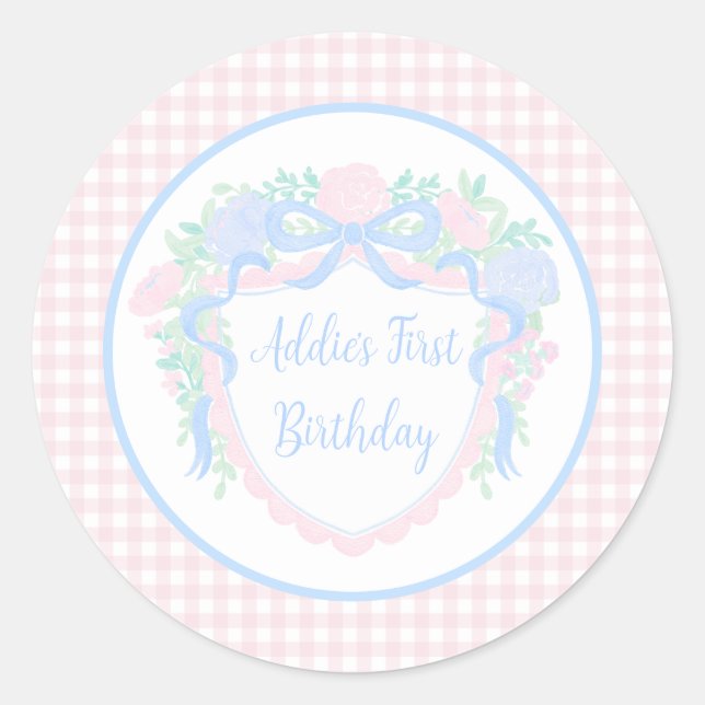 Sticker Rond Grandmillennial Floral En vichy Preppy Anniversair (Devant)