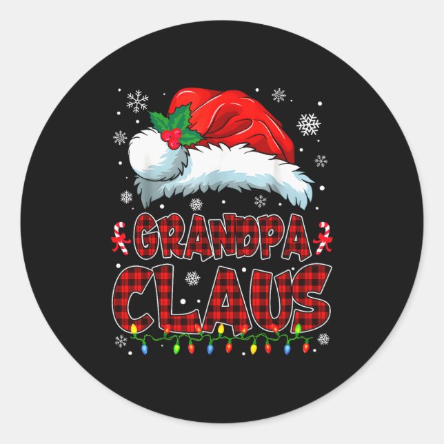 Sticker Rond Grandpa Claus Christmas Lights Pajama Family Group (Devant)