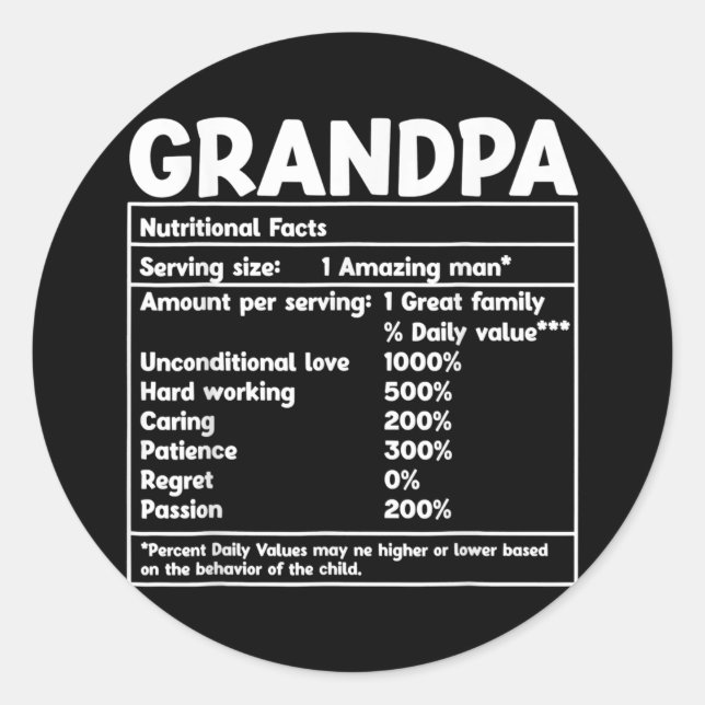 Sticker Rond Grandpa Faits nutritionnels fête des pères amusant (Devant)