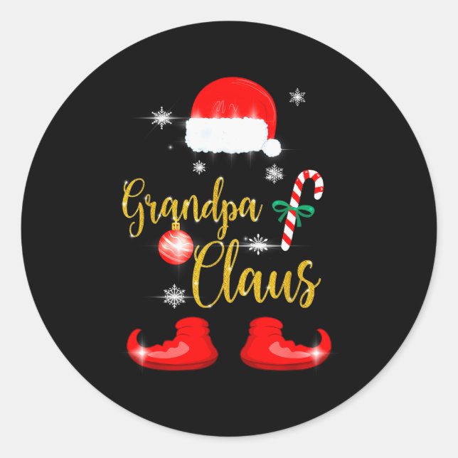 Sticker Rond Grandpa Santa Claus Funny Family Christmas Pjs For (Devant)