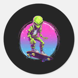 Sticker Rond Grands T-Shirts de Skate Alien Skater - Skateboa