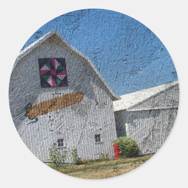 Sticker Rond Grange avec du maïs et une courtepointe (Devant)
