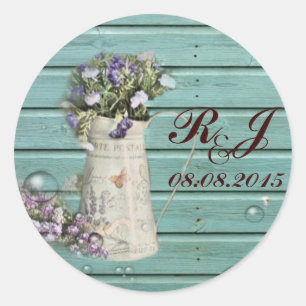 Sticker Rond grange fleurie bois rustique mariage merci