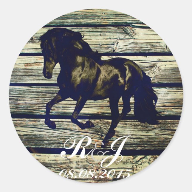 Sticker Rond grange grise rustique bois cheval occidental thème (Devant)