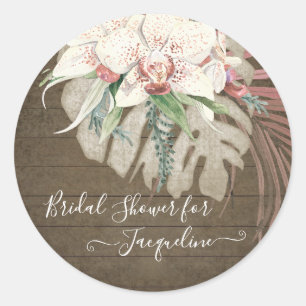 Sticker Rond Grange rustique Bois Blanc Orchidée Sage Floral Fo