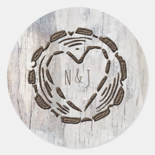 Sticker Rond Grange rustique Bois Bois Motif Coeur Mariage Fave