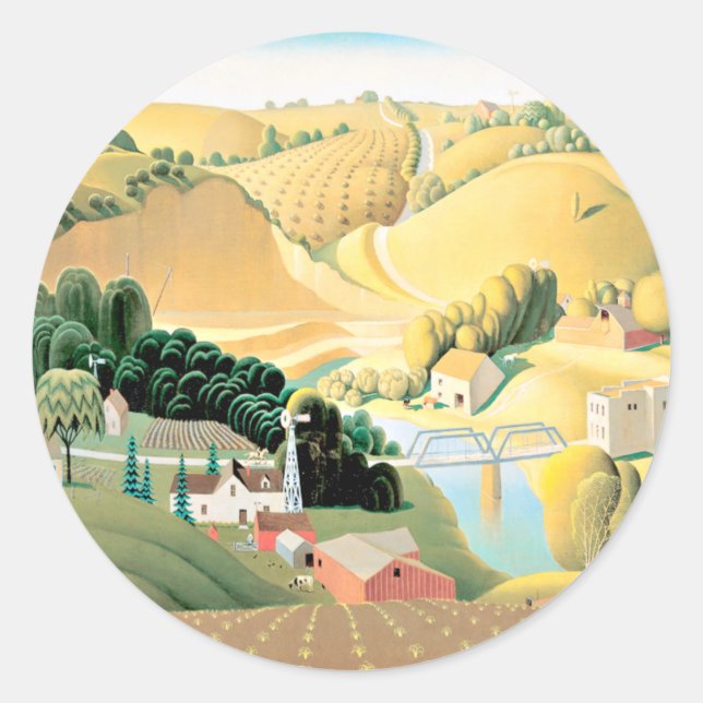 Sticker Rond Grant Wood - Stone City, Iowa (Devant)