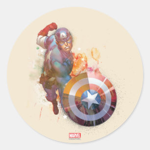 Sticker Rond Graphique d'aquarelle Captain America