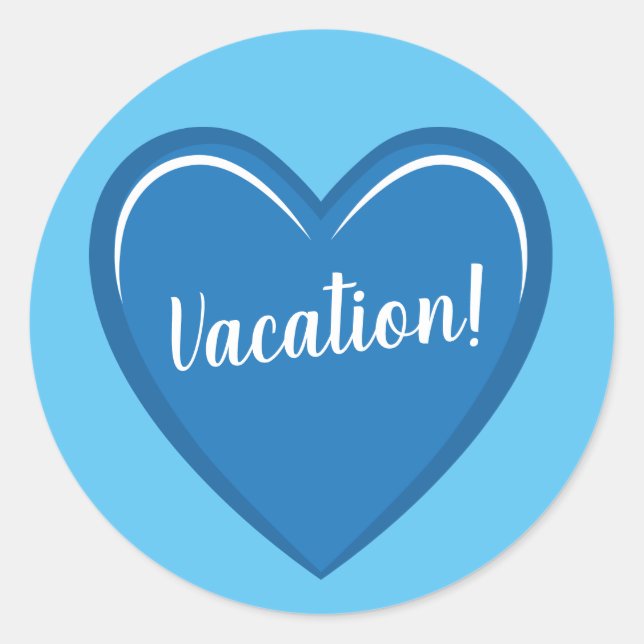 Sticker Rond Graphique de coeur bleu simple avec texte de vacan (Devant)