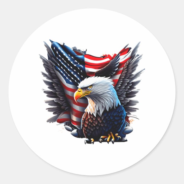 Sticker Rond Graphique De Drapeau Et D'Aigle Américain (Devant)