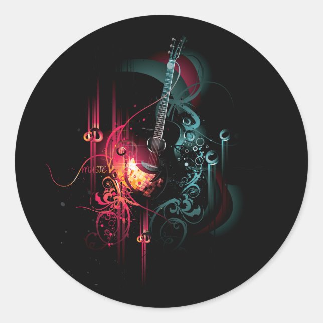 Sticker Rond Graphique de musique cool avec guitare (Devant)