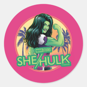 Sticker Rond Graphique de palmier rétro She-Hulk