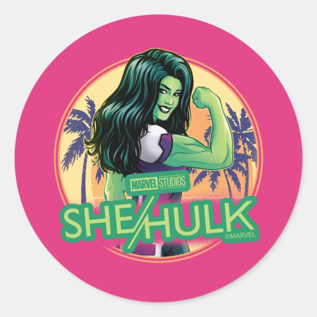 Sticker Rond Graphique de palmier rétro She-Hulk (Devant)