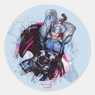 Sticker Rond Graphique de personnage aquarelle Thor