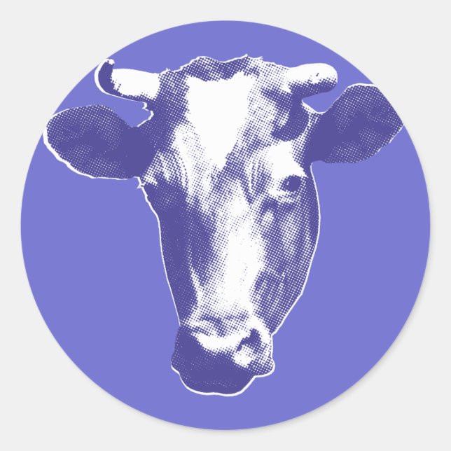 Sticker Rond Graphique de vaches d'art pop violet (Devant)