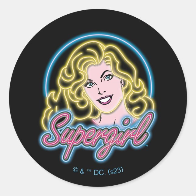 Sticker Rond Graphique des lumières de Neon Retro Supergirl (Devant)