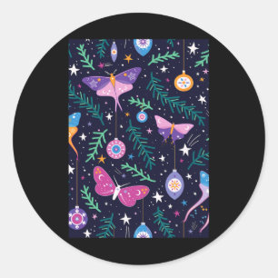 Sticker Rond Graphique des papillons de Noël sans fil