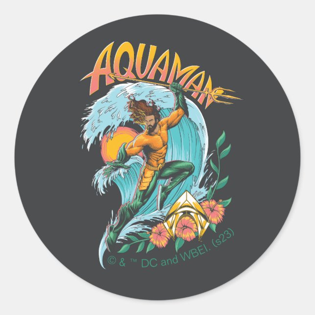 Sticker Rond Graphique du Surf de levage Aquaman et Trident (Devant)