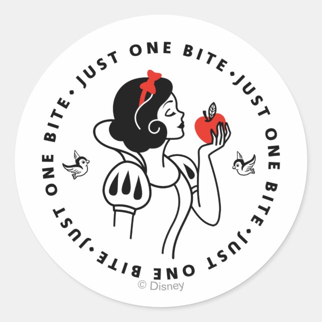 Sticker Rond Graphique En Plan Blanc Neige "Just One Bite" (Devant)