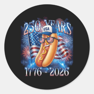 Sticker Rond Graphique hot-dog 4 juillet 250e anniversaire État