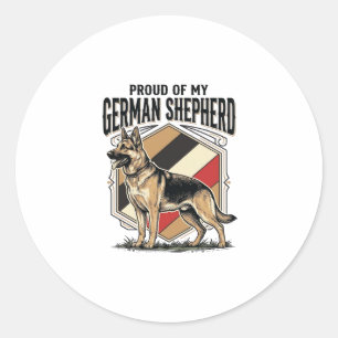Sticker Rond Graphisme de Berger Allemand Gravure Vintage Amour