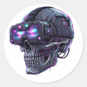 Sticker Rond Graphisme de crâne de jeu VR Neon Cyberpunk